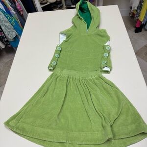 Green Hooded Dress with Button Accents